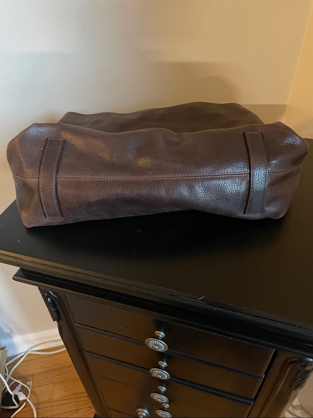 Ralph Lauren Dark Brown Pebbled Leather Tote with Gold Hardware - Picture 3 of 5